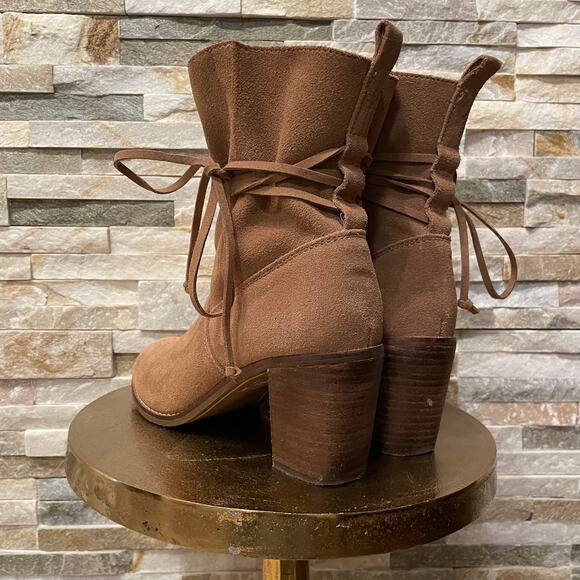 TOMS Brown Suede Ankle Boots | Lace Wrap, Block Heel, Size 8.5, Worn 1x - Picture 3 of 9